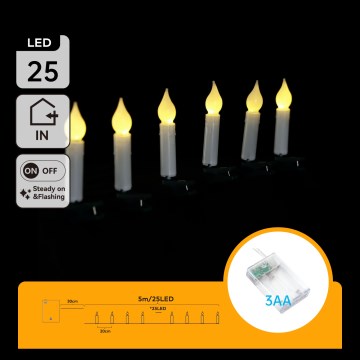 Aigostar - LED božični niz 25×LED/3×AA, 5 m, topla bela