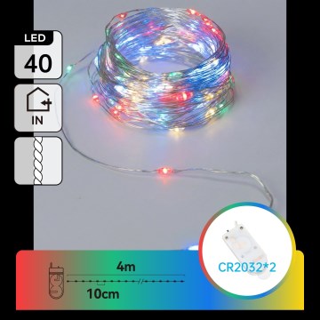 Aigostar - LED božični niz 40xLED/2x3V 4m večbarven