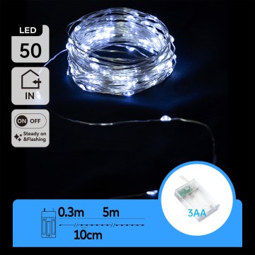 Aigostar - LED božični niz 50xLED/3xAA 5,3m hladna bela
