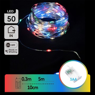 Aigostar - LED božični niz 50xLED/3xAA 5,3m večbarven