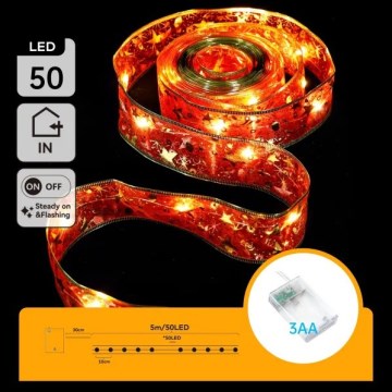 Aigostar - LED božični niz 50xLED/3xAA 5m topla bela in rdeča