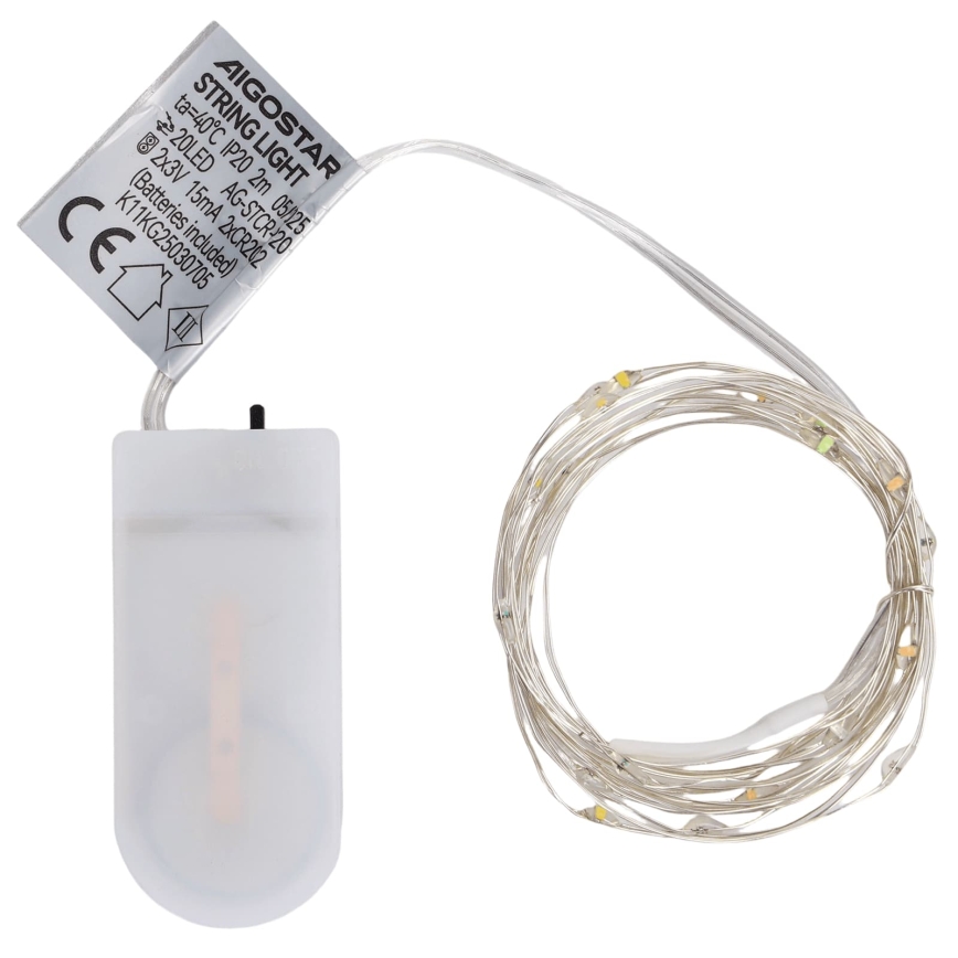 Aigostar - LED božični niz luči 20xLED/2xCR2032 2m multicolor