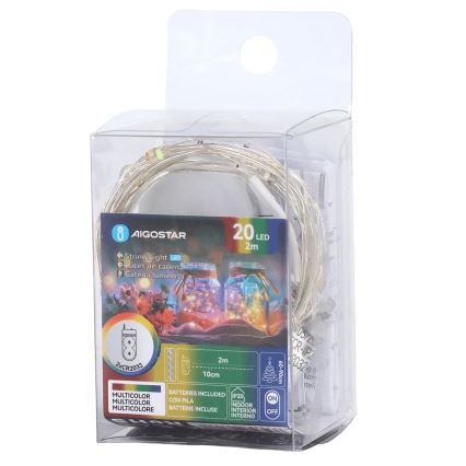 Aigostar - LED božični niz luči 20xLED/2xCR2032 2m multicolor