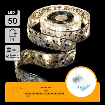 Aigostar - LED božični niz lučk 50xLED/3xAA 5 m topla bela srebrna