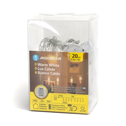 Aigostar - LED Dekorativna veriga s klini 20xLED/3xAA 3,3m toplo bela