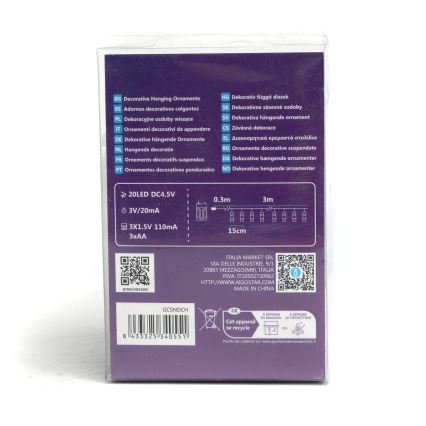 Aigostar - LED Dekorativna veriga s klini 20xLED/3xAA 3,3m toplo bela