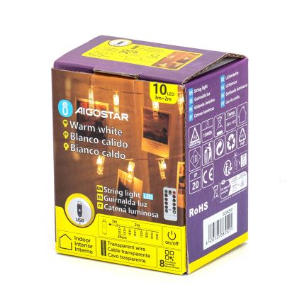 Aigostar - LED dekorativni niz 10xLED/5W/USB 5 m topla bela