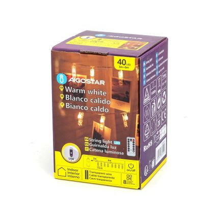 Aigostar - LED dekorativni niz 40xLED/5W/USB 9 m topla bela