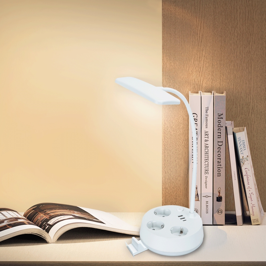 Aigostar - LED Dimmable namizna svetilka z vtičnicami in USB LED/4,6W/230V 3000/4000/6500K bela