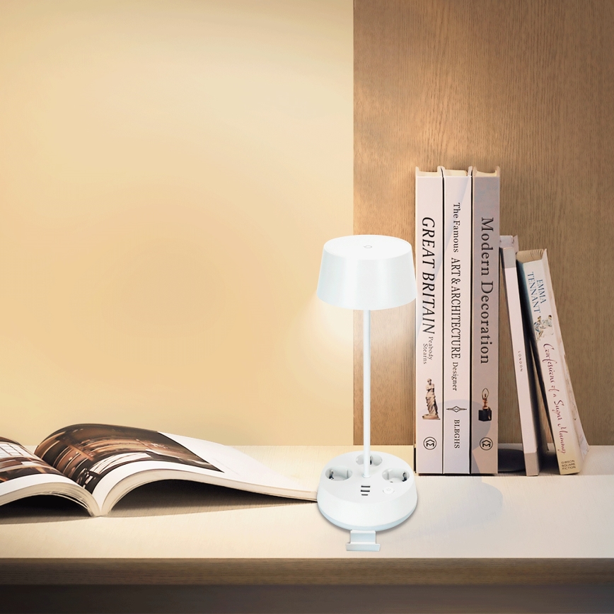 Aigostar - LED Dimmable namizna svetilka z vtičnicami in USB LED/4,6W/230V 3000/4000/6500K bela