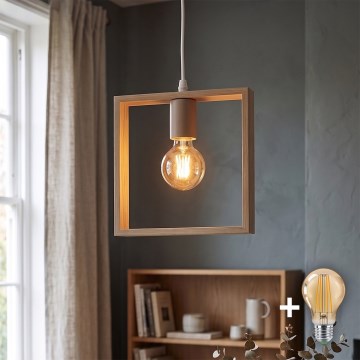 Aigostar - LED leseni viseči lestenec na kablu 1xE27/9W/230V, 2200K, iz borovine