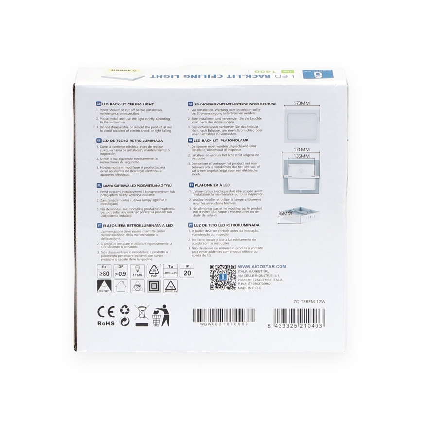 Aigostar - LED Nadgradna stropna svetilka LED/12W/230V 17,3x17,3 cm 4000K bela