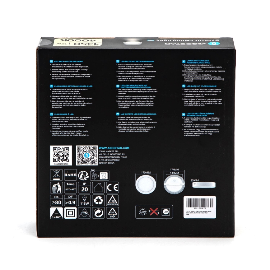Aigostar - LED Nadgradna stropna svetilka LED/12W/230V pr. 17,4 cm 4000K bela