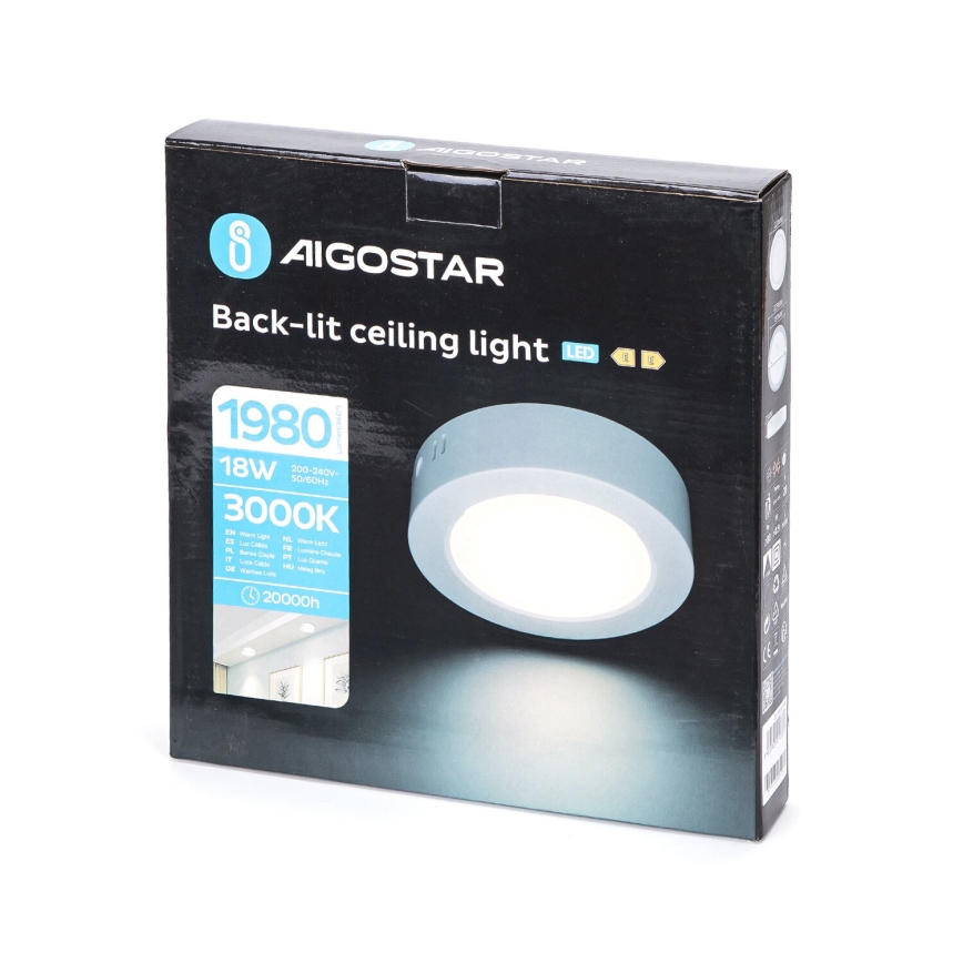 Aigostar - LED Nadgradna stropna svetilka LED/18W/230V pr. 22,6 cm 3000K bela