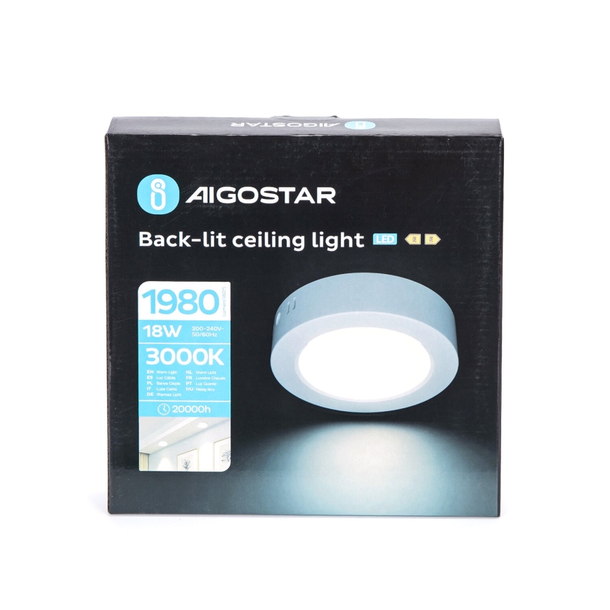 Aigostar - LED Nadgradna stropna svetilka LED/18W/230V pr. 22,6 cm 3000K bela