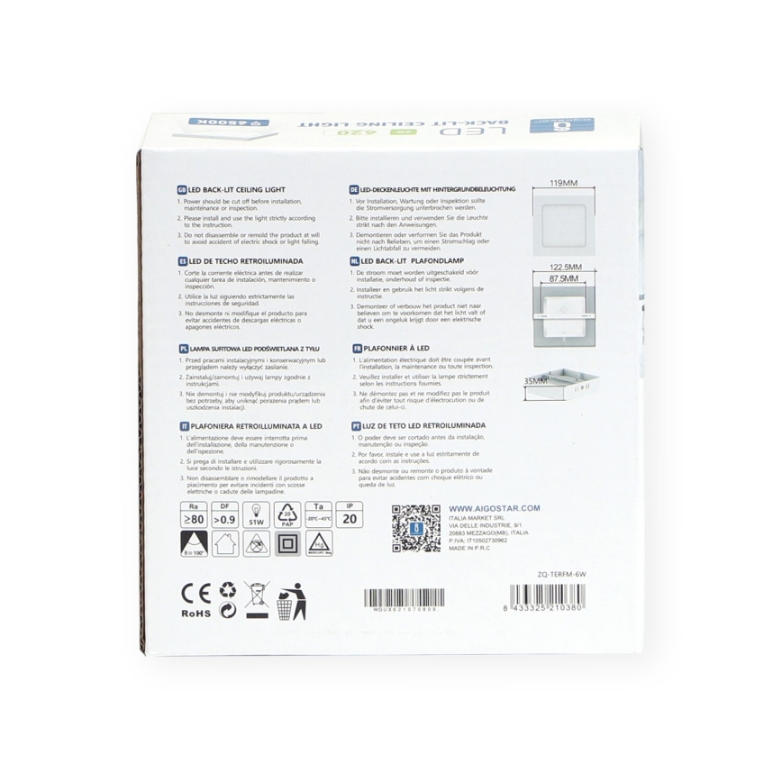 Aigostar - LED Nadgradna stropna svetilka LED/6W/230V 12,2x12,2 cm 6500K bela
