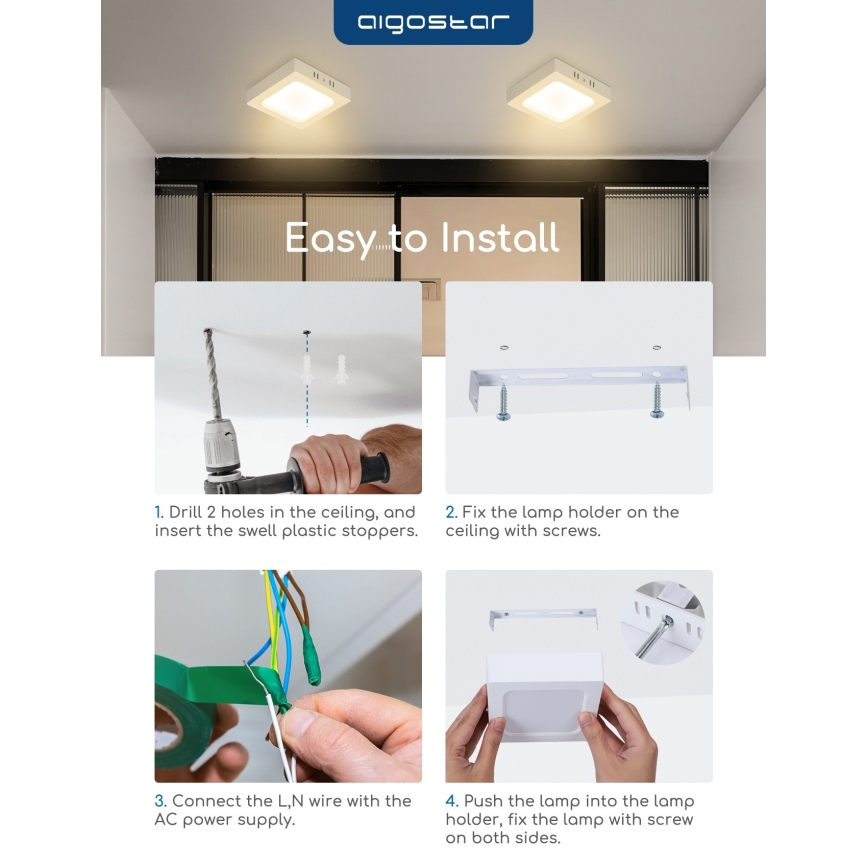 Aigostar - LED nadometno stropno svetilo LED/18W/230V 3000K 22,6x22,6 cm belo