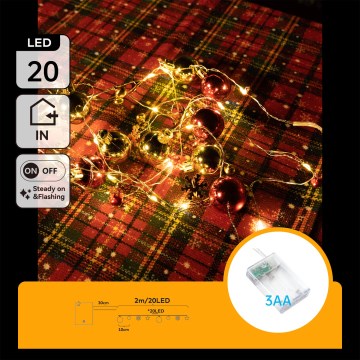 Aigostar - LED niz 20xLED/3xAA 2m topla bela