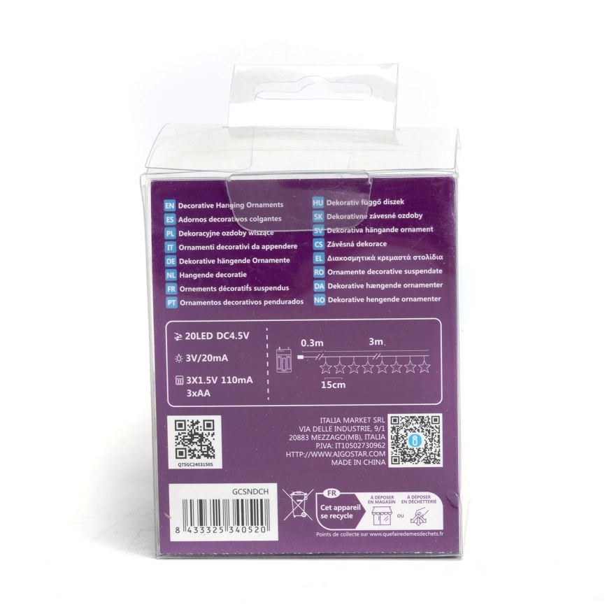 Aigostar - LED niz 20xLED/3xAA 3,3m zvezde