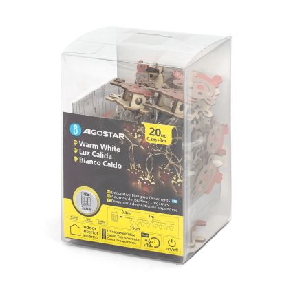 Aigostar - LED niz 20xLED/3xAA 3m topla bela sob