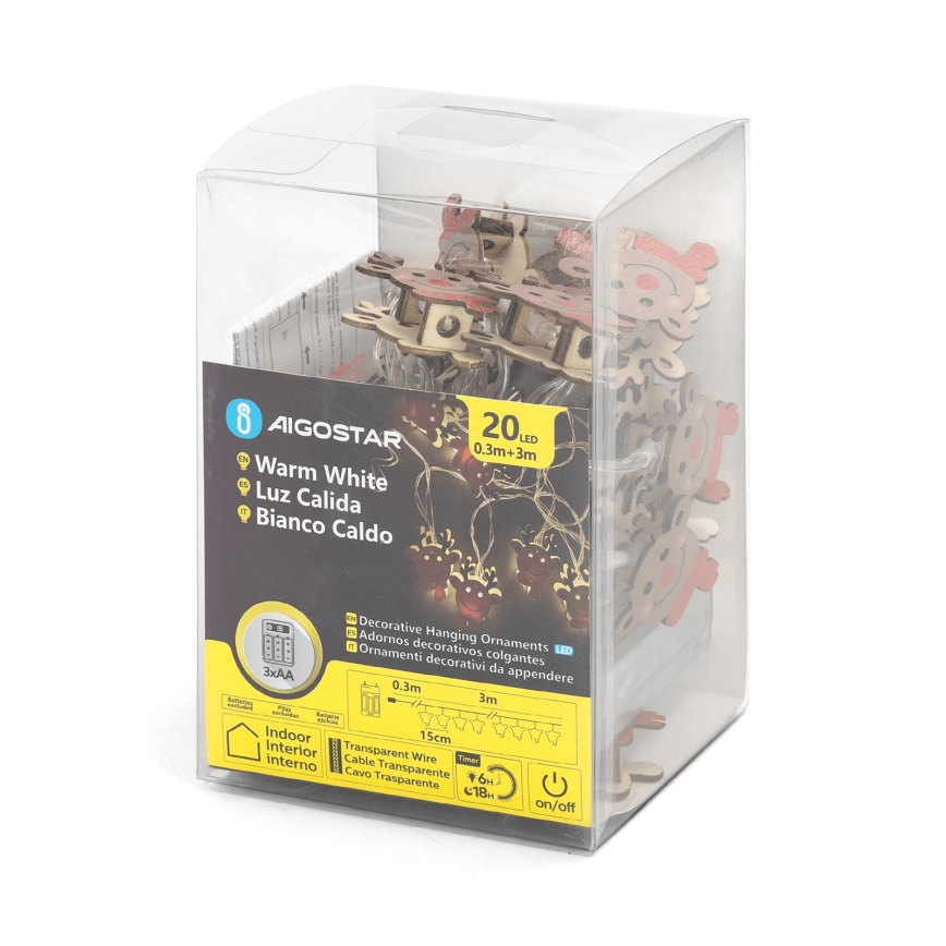 Aigostar - LED niz 20xLED/3xAA 3m topla bela sob