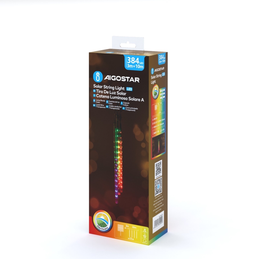 Aigostar - LED sončni niz 384xLED/13m IP65 1200 mAh večbarven