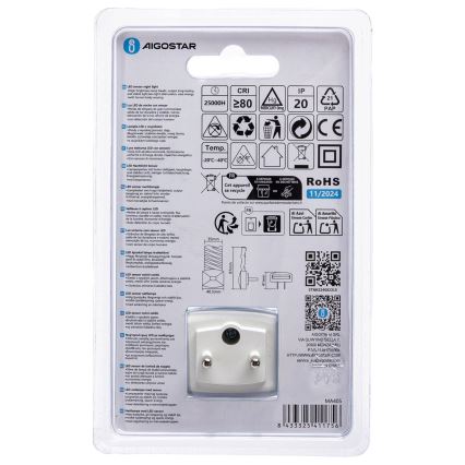 Aigostar - LED Nočna lučka s senzorjem mraka LED/0,2W/230V 6500K