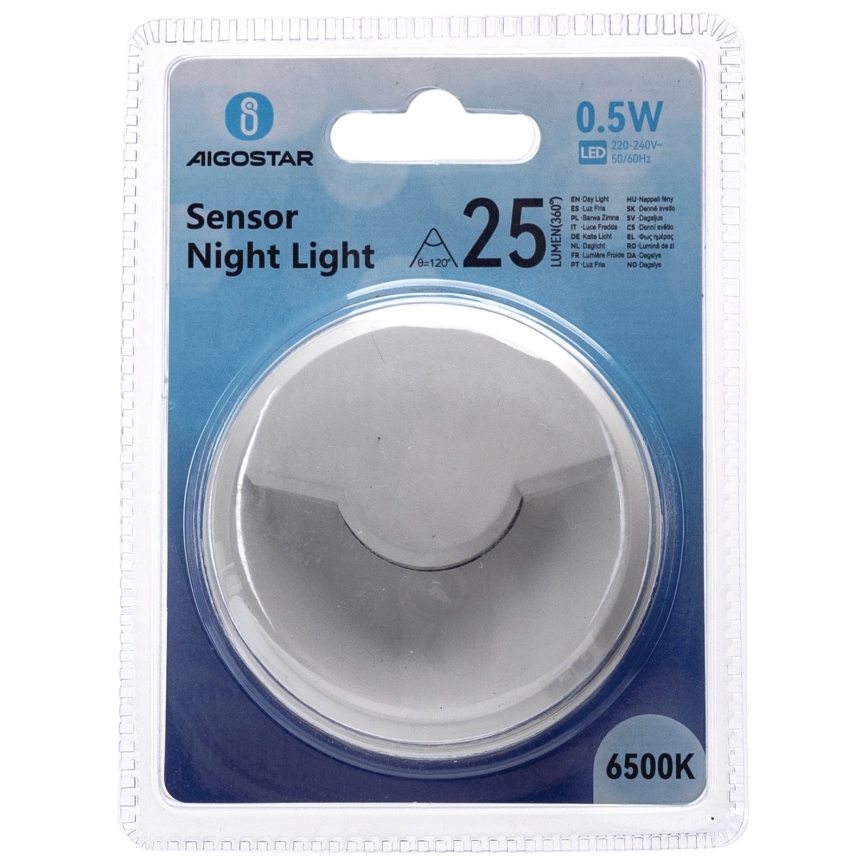 Aigostar - LED Nočna lučka s senzorjem mraka LED/0,5W/230V 6500K