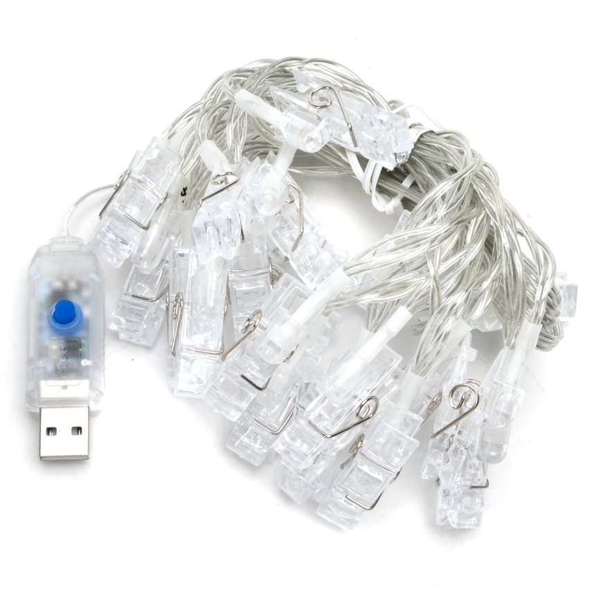 Aigostar - LED okrasna veriga 20xLED/5W/USB 6 m topla bela