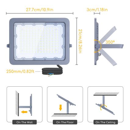 Aigostar - LED Reflektor LED/100W/230V siv 4000K IP65