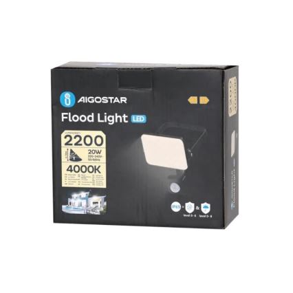 Aigostar - LED Reflektor s senzorjem LED/20W/230V 4000K IP65 črna