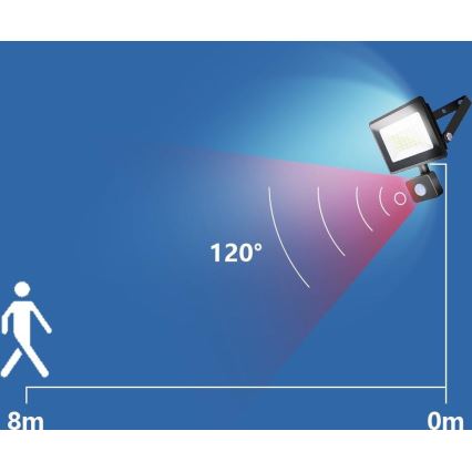 Aigostar - LED Reflektor s senzorjem LED/50W/230V 4000K IP65 črna