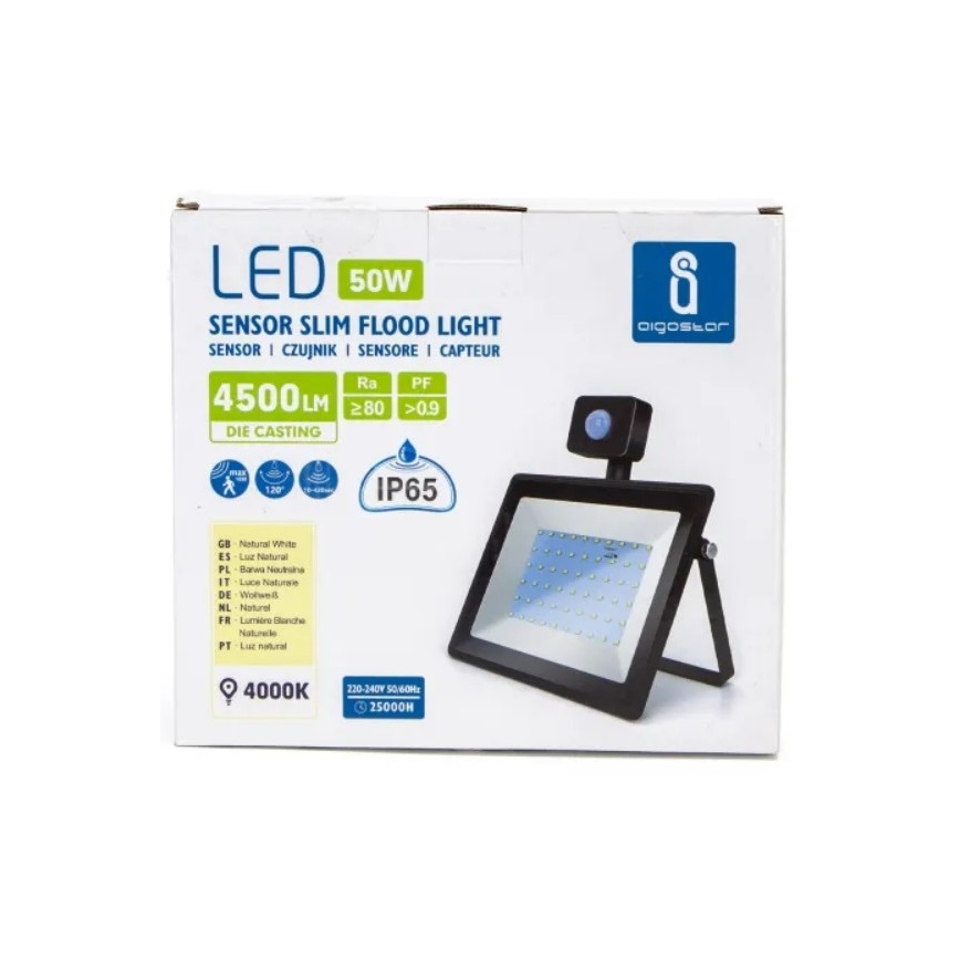 Aigostar - LED Reflektor s senzorjem LED/50W/230V 4000K IP65 črna