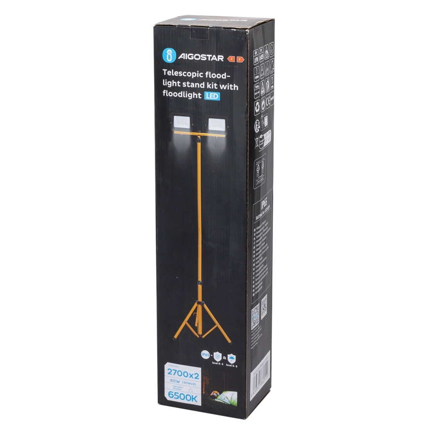 Aigostar - LED Reflektor s stojalom 2xLED/30W/230V 6500K IP65 oranžna/črna