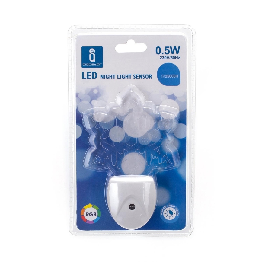 Aigostar - LED RGB Nočna lučka s senzorjem mraka LED/0,5W/230V snežinka