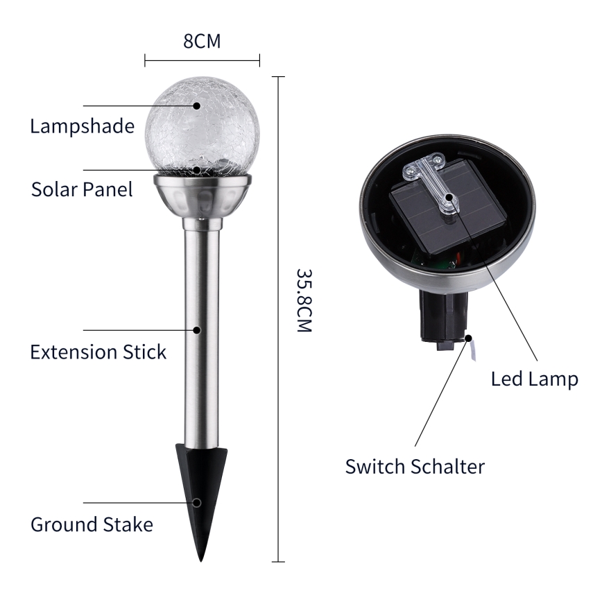 Aigostar - LED RGB Solarna svetilka LED/0,08W/2V IP44 200 mAh