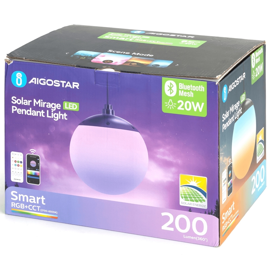 Aigostar - LED RGB Zatemnitvena solarna lestenec MESH LED/20W/3,7V 4000 mAh 2700K-6500K IP65 pr. 15 cm