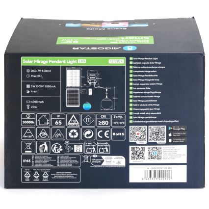 Aigostar - LED RGB Zatemnitvena solarna lestenec MESH LED/20W/3,7V 4000 mAh 2700K-6500K IP65 pr. 15 cm