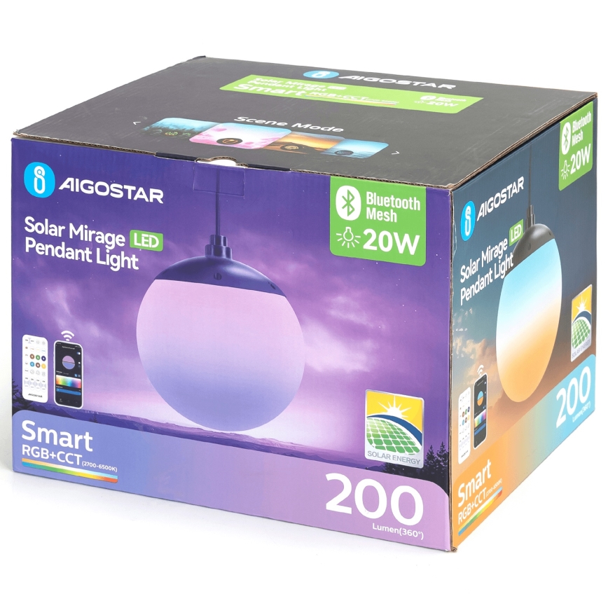 Aigostar - LED RGB Zatemnitvena solarna lestenec MESH LED/20W/3,7V 4000 mAh 2700K-6500K IP65 pr. 20 cm