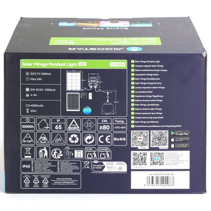 Aigostar - LED RGB Zatemnitvena solarna lestenec MESH LED/20W/3,7V 4000 mAh 2700K-6500K IP65 pr. 20 cm