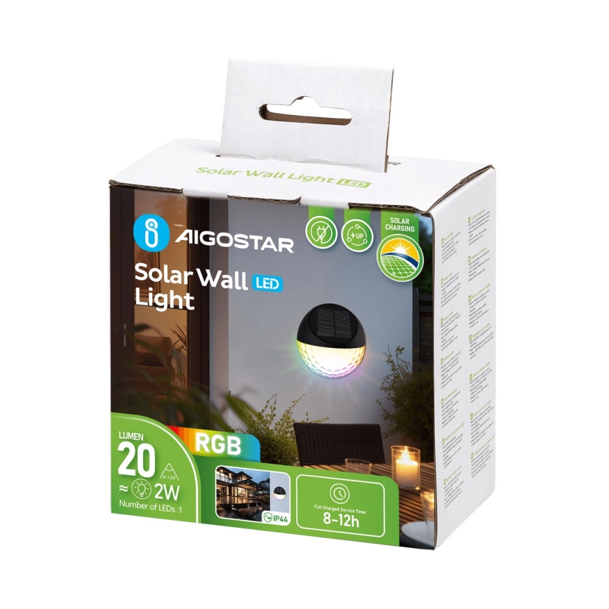 Aigostar - LED RGB Stenska solarna svetilka LED/2W/1,2V 300 mAh črna IP44