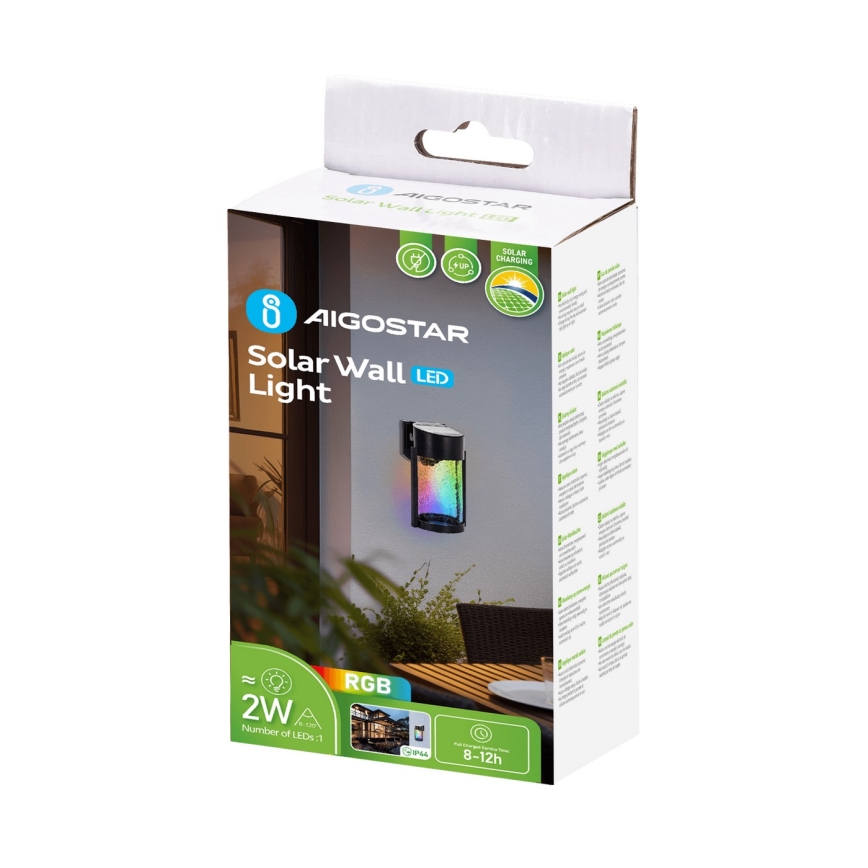 Aigostar - LED RGB Stenska solarna svetilka LED/2W/1,2V črna IP44