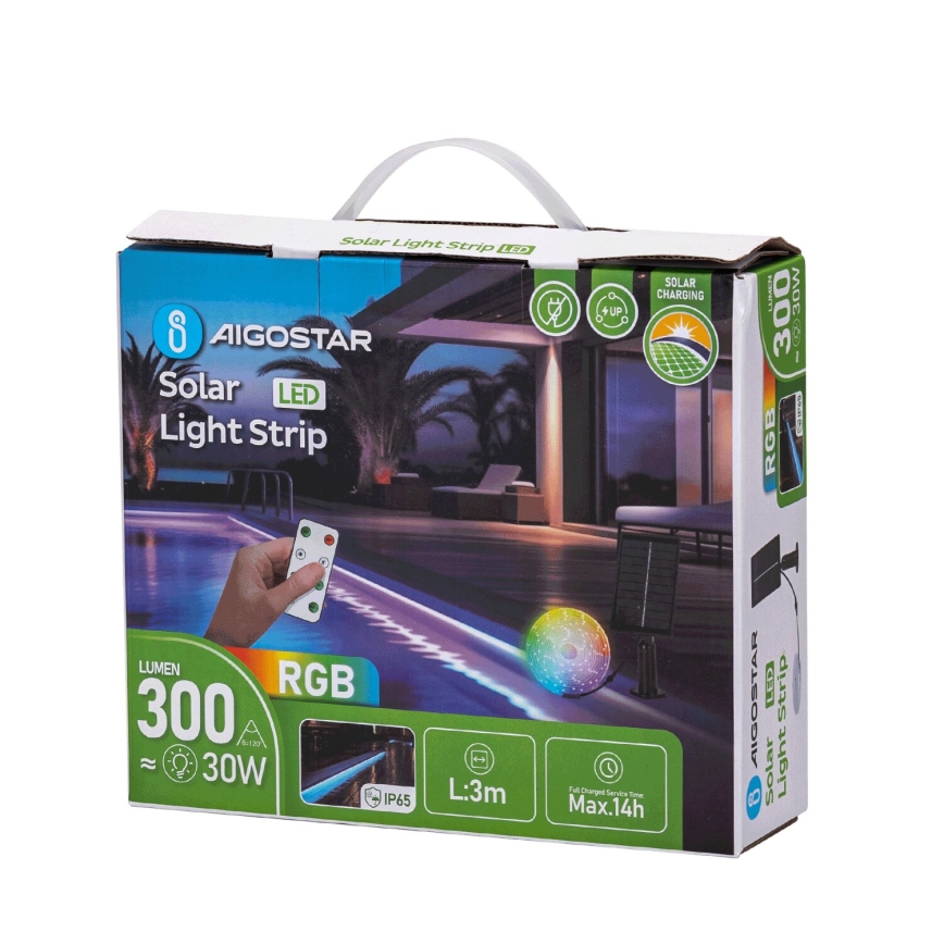 Aigostar - LED RGB zatemljiv sončni trak LED/1,6W/3,2V 3+2m IP65 1800 mAh + daljinski upravljalnik