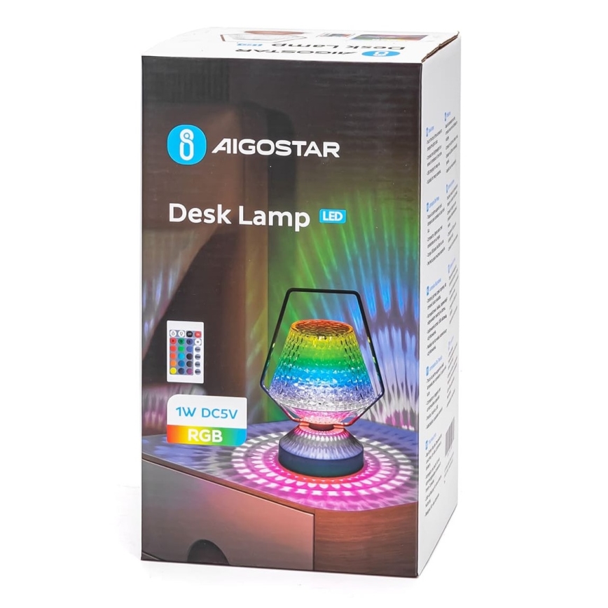 Aigostar - LED RGB Zatemnitvena polnilna namizna svetilka LED/1W/5V 1800mAh 20 cm + Daljinski upravljalnik