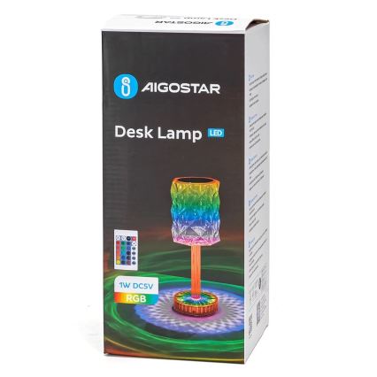 Aigostar- LED RGB Zatemnitvena polnilna namizna svetilka LED/1W/5V 1800mAh 26 cm + Daljinski upravljalnik