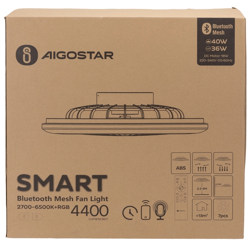 Aigostar - LED RGB Zatemnitvena stropna svetilka z ventilatorjem MESH LED/40W/230V 2700-6500K bela + Daljinski upravljalnik