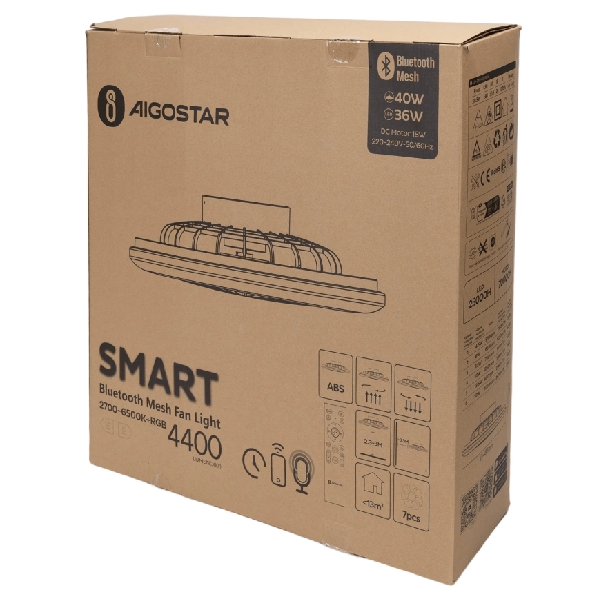Aigostar - LED RGB Zatemnitvena stropna svetilka z ventilatorjem MESH LED/40W/230V 2700-6500K bela + Daljinski upravljalnik
