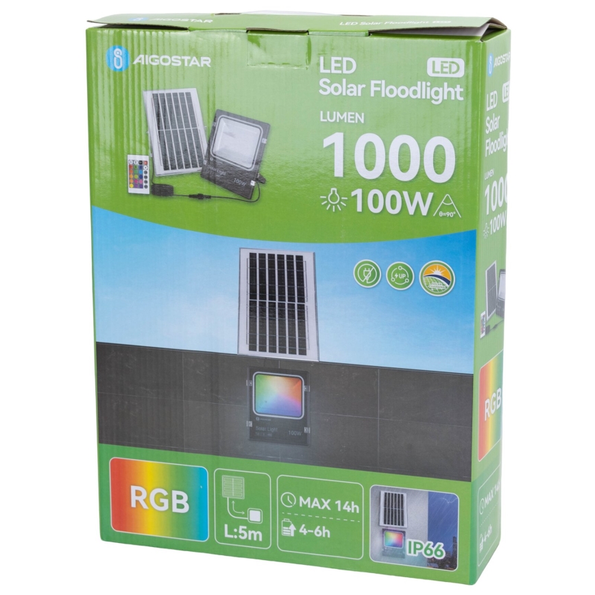 Aigostar - LED RGB Zatemnitveni solarni reflektor LED/100W/3,2V IP66 + Daljinski upravljalnik