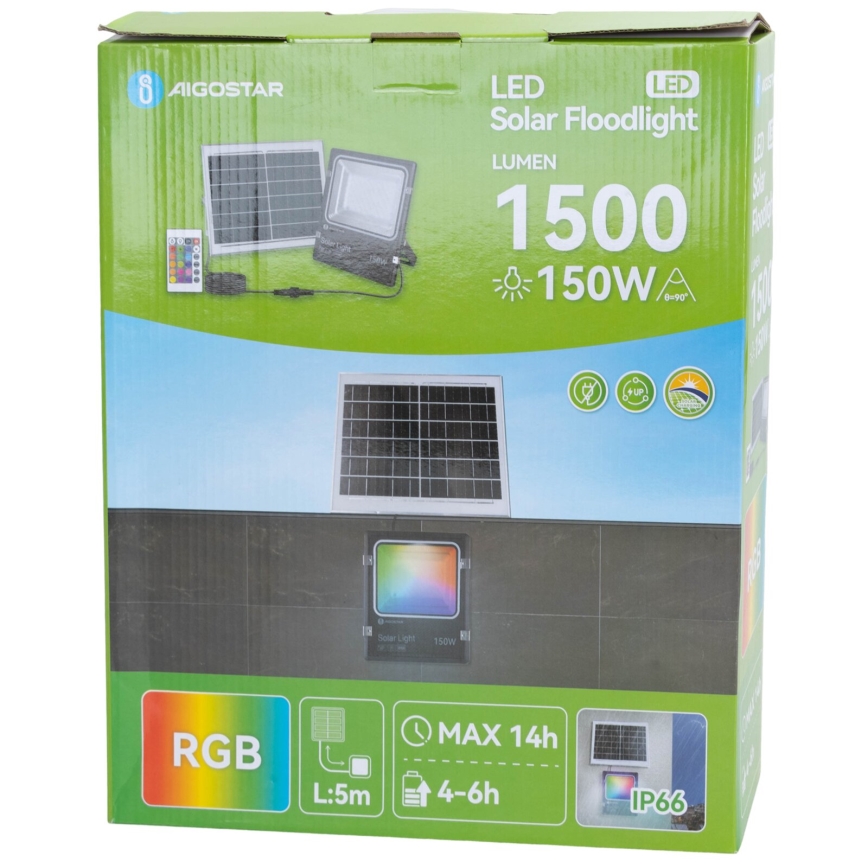 Aigostar - LED RGB Zatemnitveni solarni reflektor LED/150W/3,2V IP66 + Daljinski upravljalnik