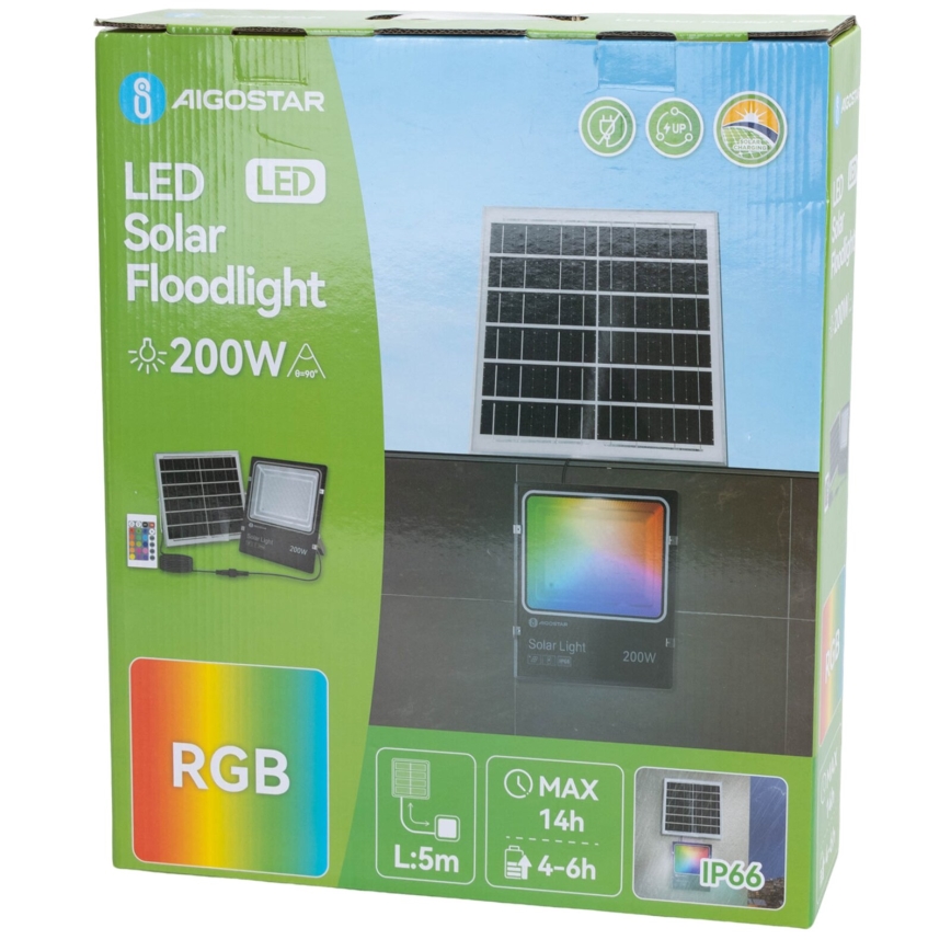 Aigostar - LED RGB Zatemnitveni solarni reflektor LED/200W/3,2V IP66 + Daljinski upravljalnik